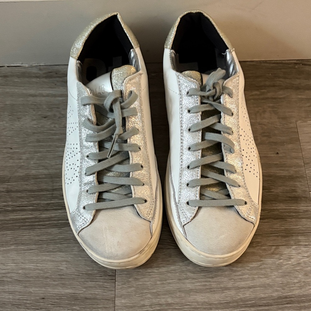 P448 White and Silver Women's Sneakers